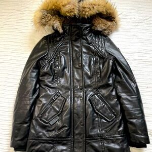 RUDSAK Women’s Helia Black Genuine Leather Down Parka | Size XS